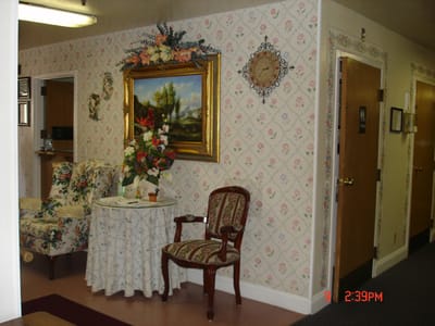Cozy interior corner with floral decor and seating