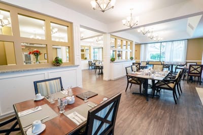 Bright dining room set for a meal
