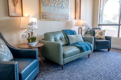 Interior lounge area with seating and decor