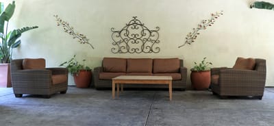 Cozy lounge seating area with decorative elements