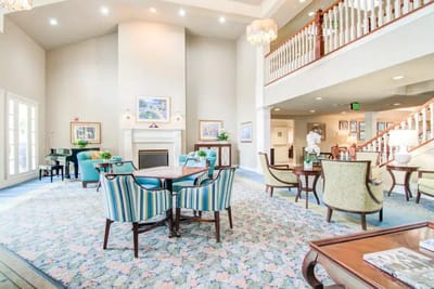 Bright and inviting common area with seating