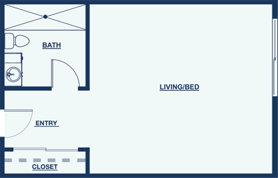 Architectural floor plan of a resident unit