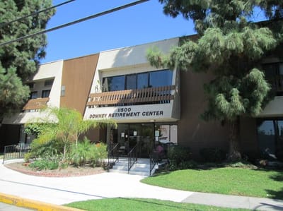 Exterior view of Downey Retirement Center entrance