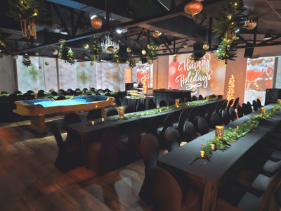 Decoratively set dining area for holiday celebration