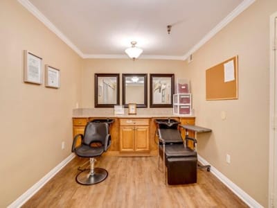 Sungarden Terrace, assisted living in Lemon Grove, CA — Hair salon area with styling chairs and mirrors