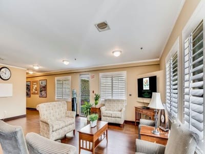 Bright common area with seating and decor