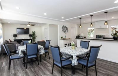 Bright common area with tables and seating