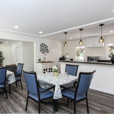 Interior view of a common area with dining tables