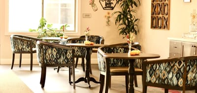Interior common area with decorative chairs and tables