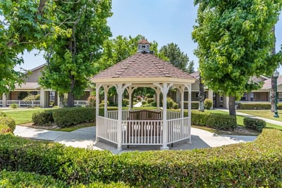 Gazebo surrounded by greenery in an outdoor space