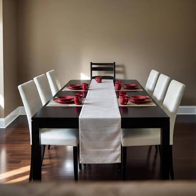 Elegant dining room setup with table and chairs