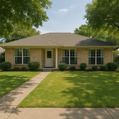 Exterior view of an assisted living facility with greenery
