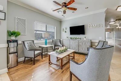 A cozy common area with comfortable seating