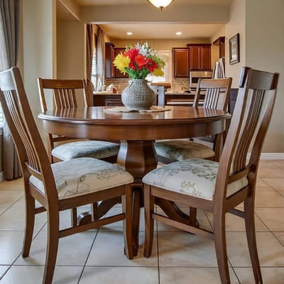 Cozy dining table setup with flowers in the facility