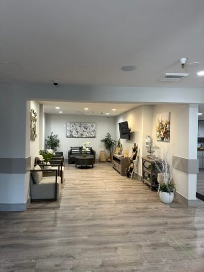 Comfortable lounge area in a senior living facility