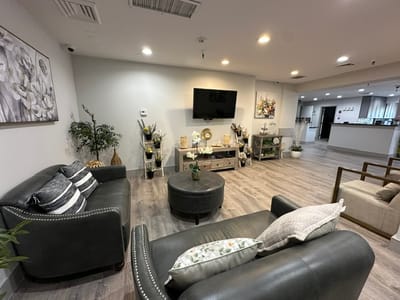 Comfortable common area with seating and decor