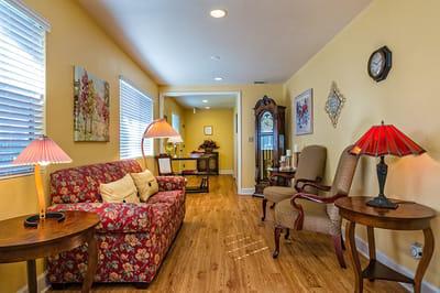 Cozy common area with comfortable seating and warm lighting