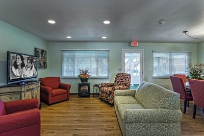Interior of a cozy lounge with seating and decor