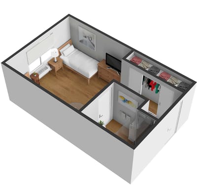 Architectural floor plan of a private resident room