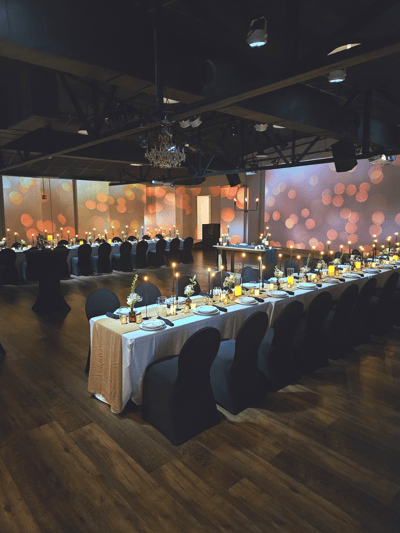 Elegant dining setup with candles and decorations