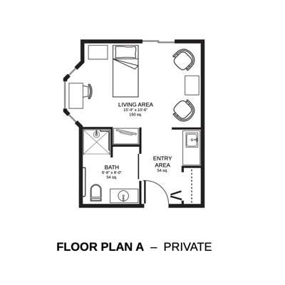 Architectural floor plan for a private room