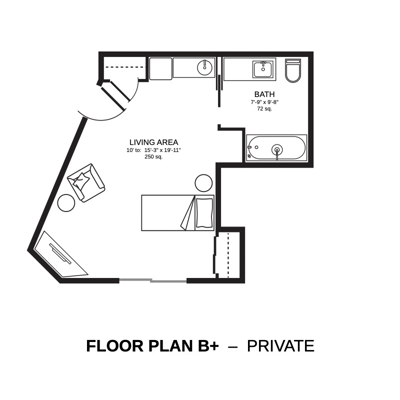 Detailed floor plan of a private room
