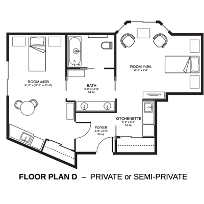 Architectural floor plan for a private room