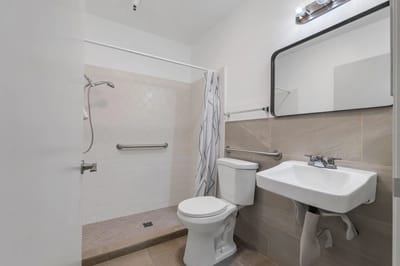 Bathroom with shower and modern fixtures