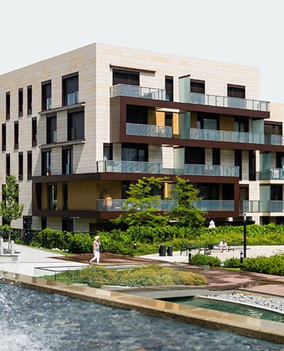 Modern assisted living facility with outdoor space