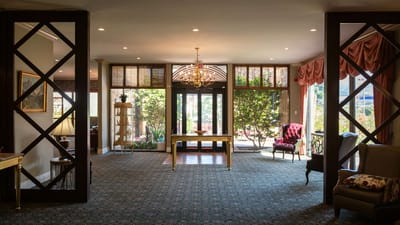 Bright interior view of the lobby area with seating