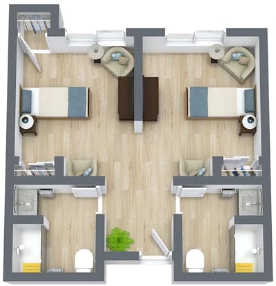 Architectural floor plan of a resident unit