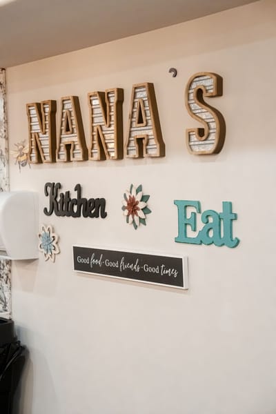 Decorative wall sign in a dining area