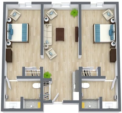 Architectural floor plan of a resident unit