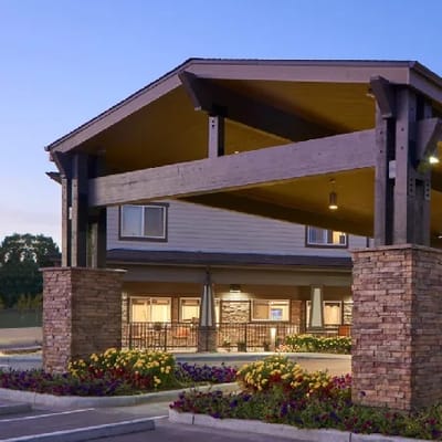 Exterior view of a senior living facility entrance