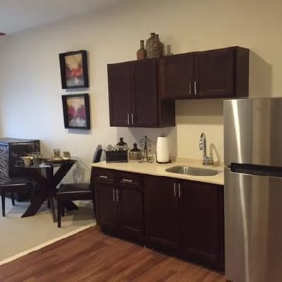 Interior view of a resident's kitchenette area