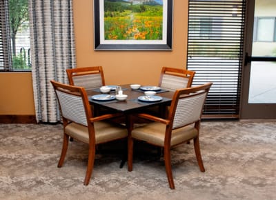 Cozy dining area with a set table