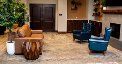 Comfortable seating area in a senior living facility