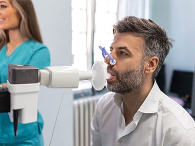 A man undergoing a medical procedure in a clinic