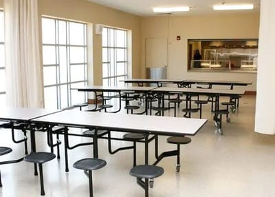 Interior view of a dining area with tables