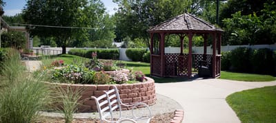 Garden area with gazebo and flowers