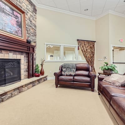 Cozy common area with fireplace and seating