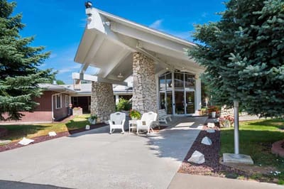 Exterior view of a senior living facility entrance