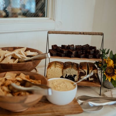 Display of food items in a dining area