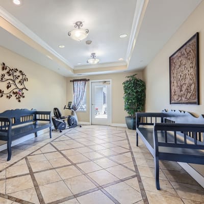 Bright interior of a lounge area with equipment