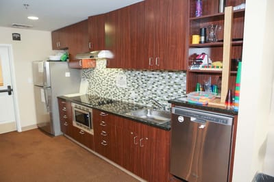 Bright kitchen area with modern appliances