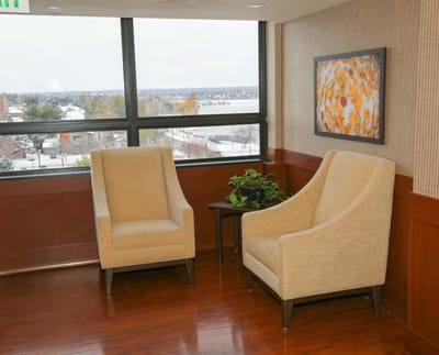 Cozy seating area with a view in a rehabilitation center