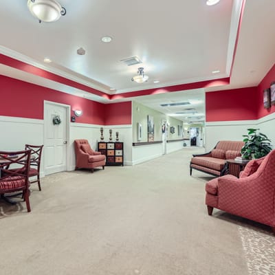 Interior view of a common area with seating