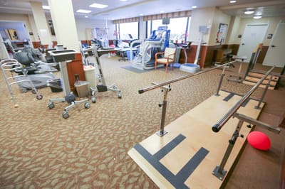 Interior rehabilitation space with therapy equipment