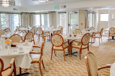 Dining area with elegantly arranged tables
