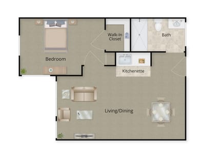 Architectural floor plan of a resident suite